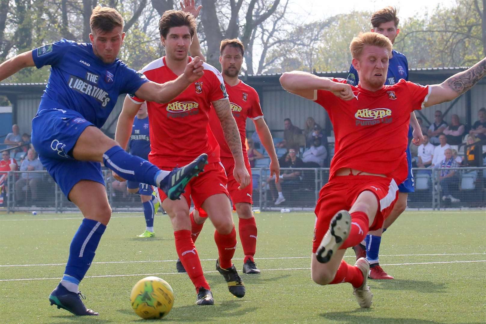 Margate (blue) will come up against Folkestone on Boxing Day. Picture: Don Walker