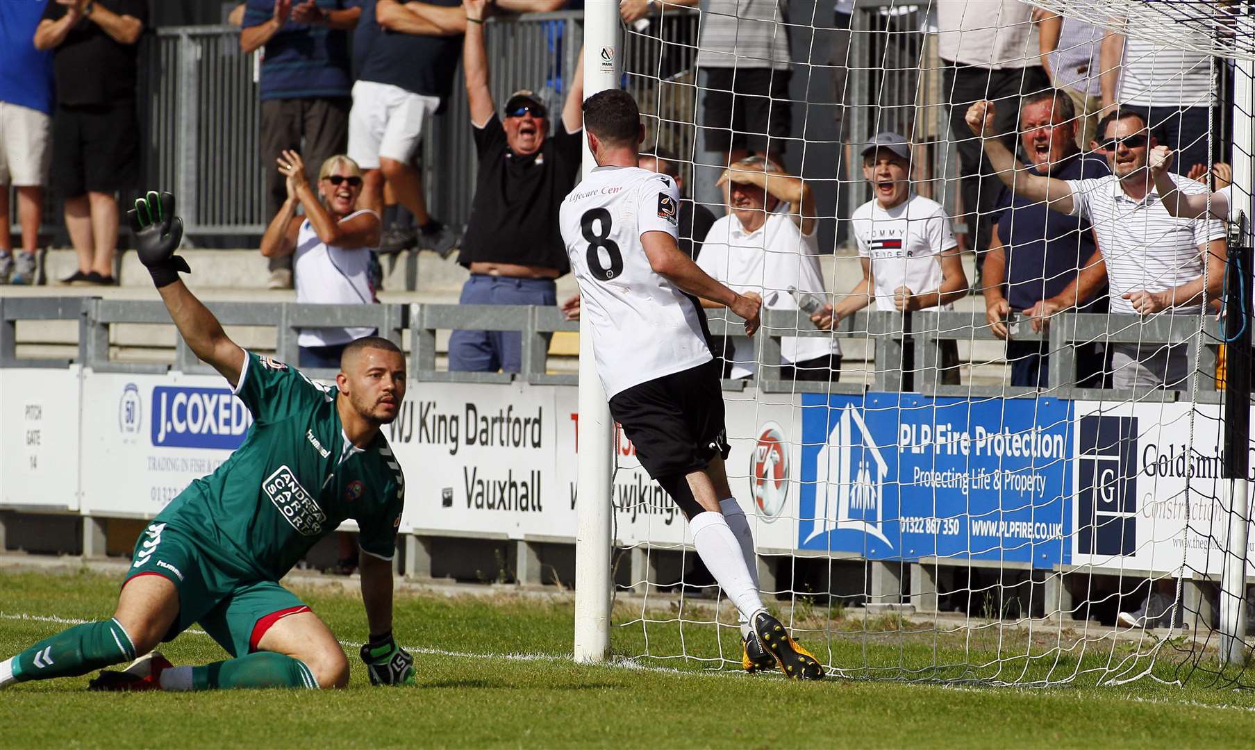 Luke Allen scores for Dartford in their win against Braintree Picture: Sean Aidan