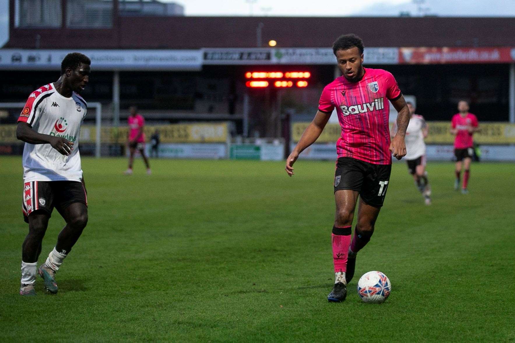 Jayden Clarke in action for Gillingham against Hereford Picture: @Julian_KPI