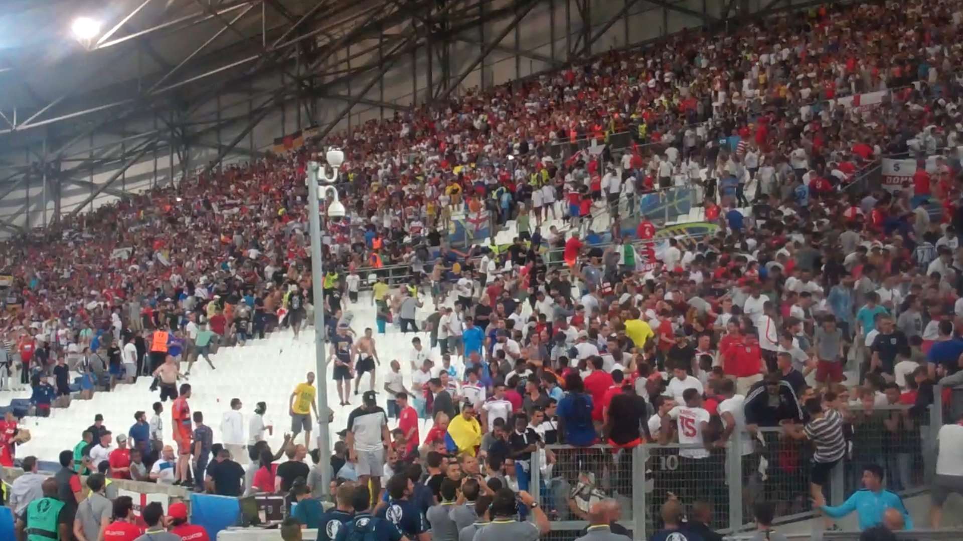 Video grab from the moment Russian thugs launched an attack on English fans.