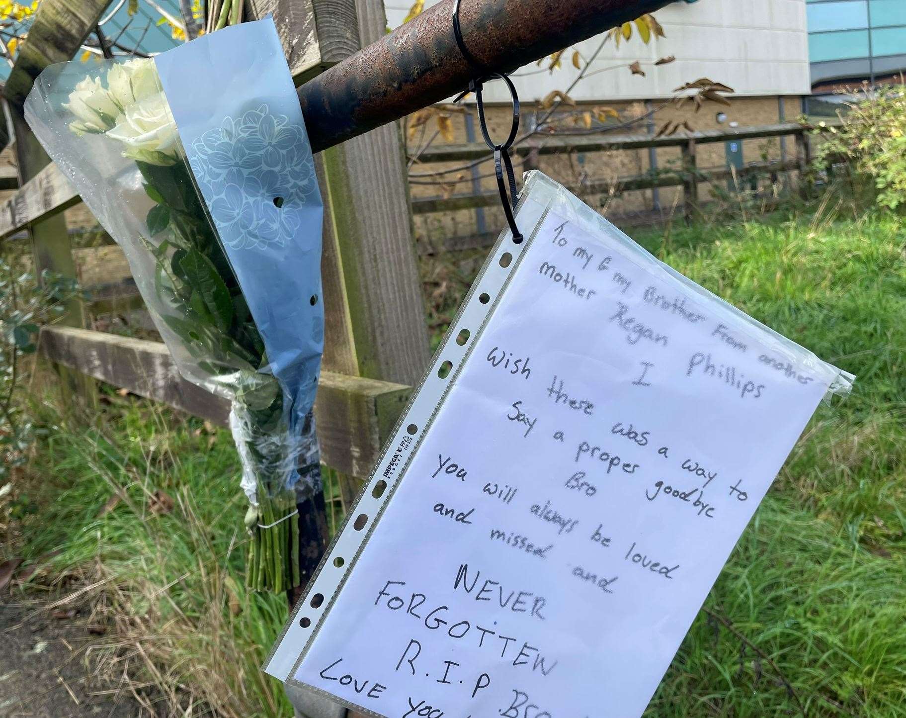 Tributes have been left for Regan Phillips near Morrisons in Strood. Picture: Joe Crossley