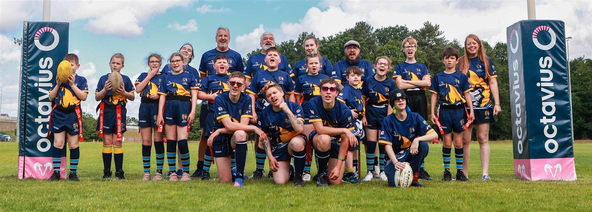 The Lions' under-15 and over-15 sides alongside coaches at the Wooden Spoon International Tag Rugby Festival. Picture: Wooden Spoon