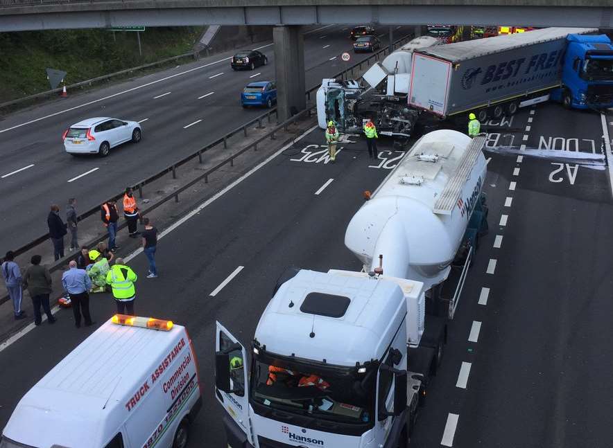 Motorists on the carriageway. Picture: Scott Jackson