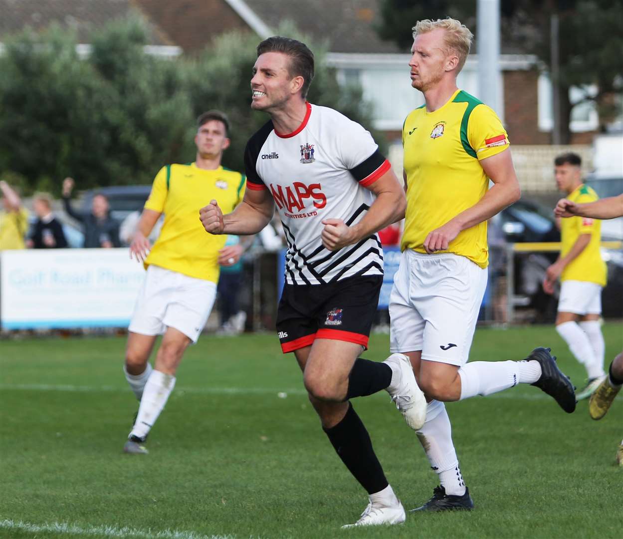 Deal striker Aaron Millbank celebrates converting his penalty. Picture: Paul Willmott