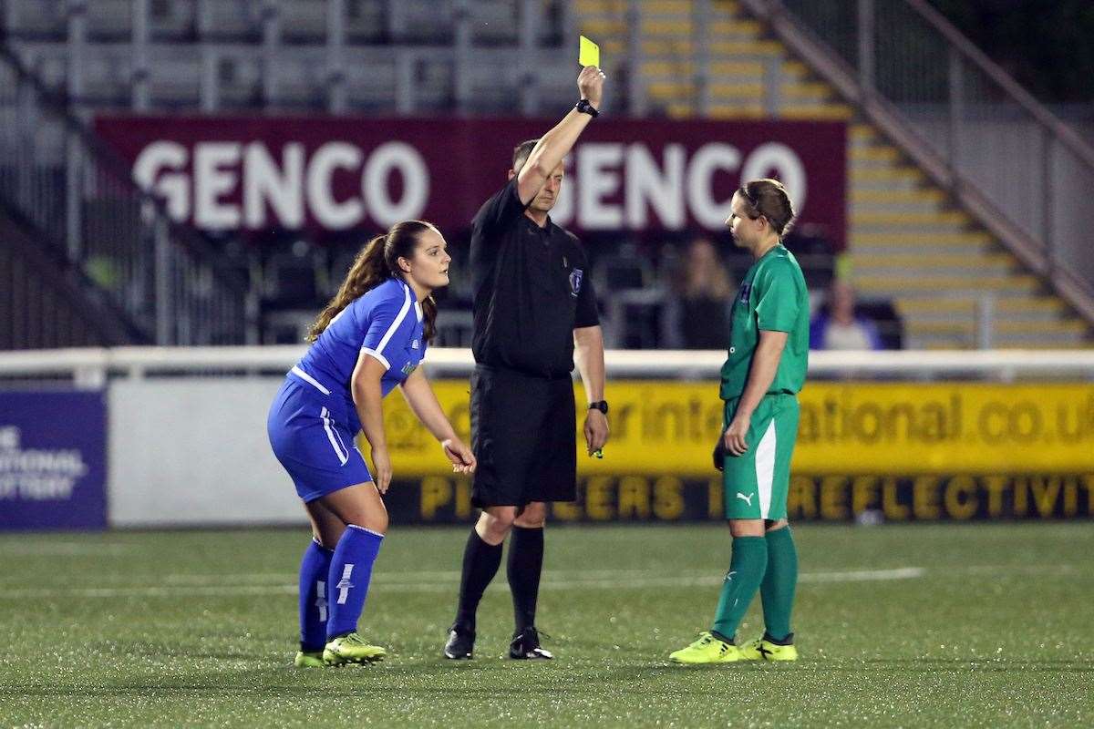 Plate final action between Cray Valley (PM) Ladies (Green) and Herne Bay FC Women Reserves (Blue) Picture: PSP Images