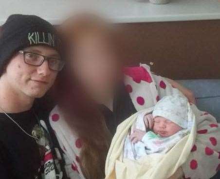 Lee Veron, wearing a 'KILLIN' IT' hat, is pictured with Mckenzie and mum, Katrina, in hospital