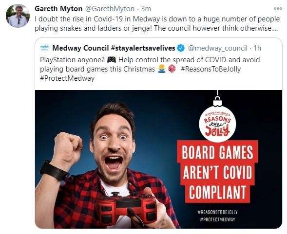 Medway Council's approach about a Covid safe Christmas by avoiding playing board games and instead choosing video games in a public health message campaign has been criticised by residents online