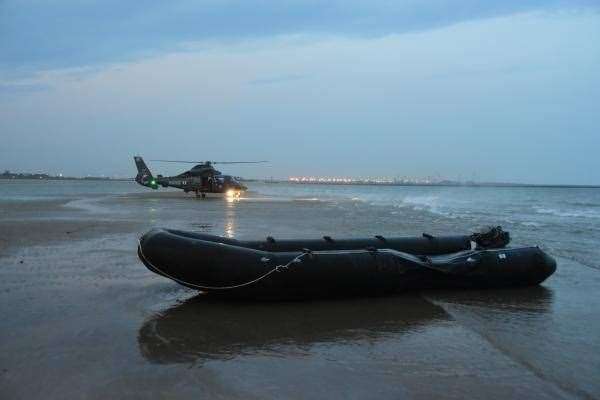 The dinghy in France believed to have been used by the migrants.Picture: Préfecture maritime de la Manche et de la mer du Nord