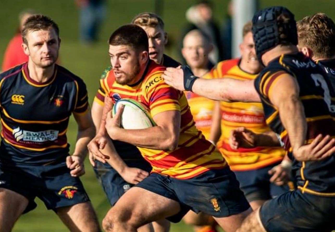 Medway’s Max Bullock drives forward against Old Colfeians in Regional 2 South East. Picture: Jake Miles