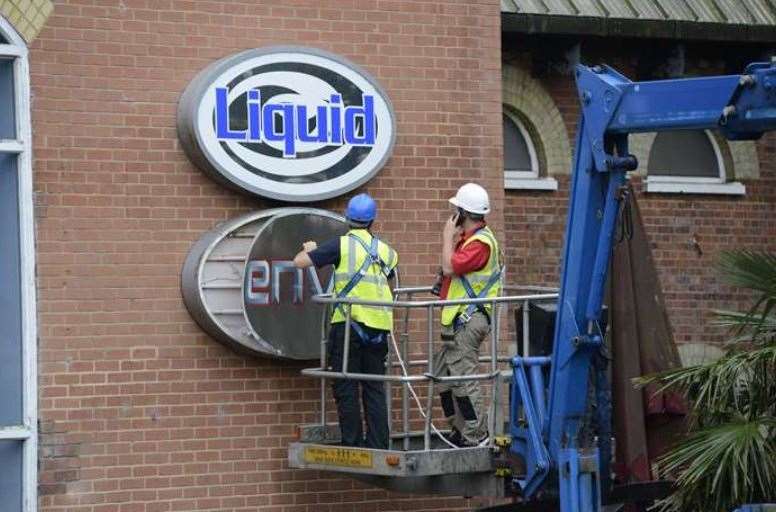 The signs coming down on Liquid and Envy Nightclub in East Hill after it closed. Picture: Paul Amos