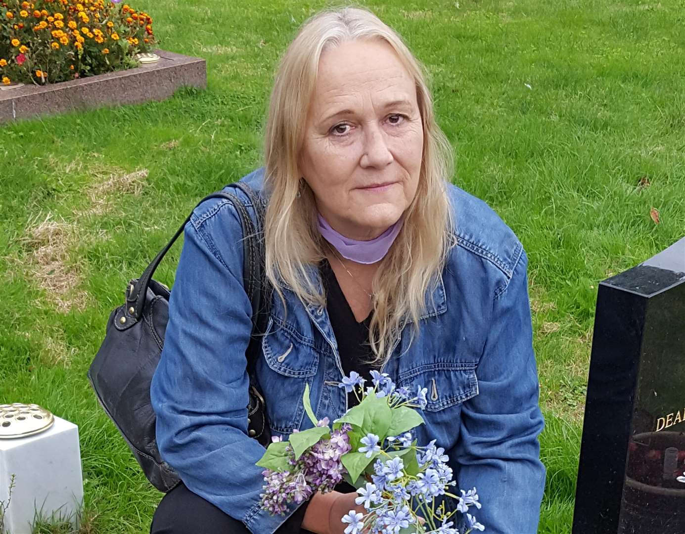 Vanessa Bates at her son's graveside