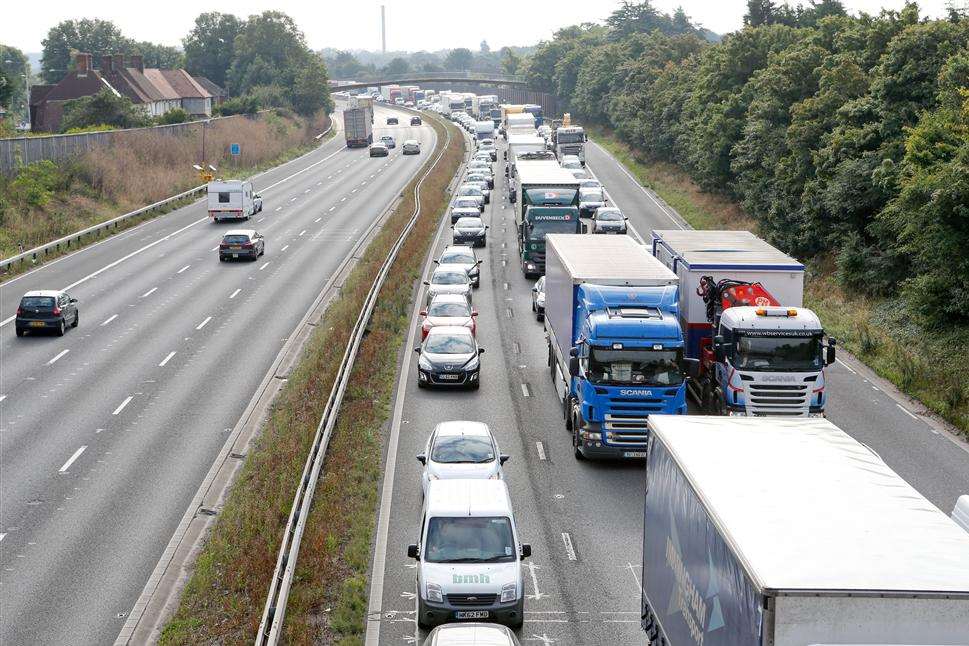 Queues on the M20. File picture