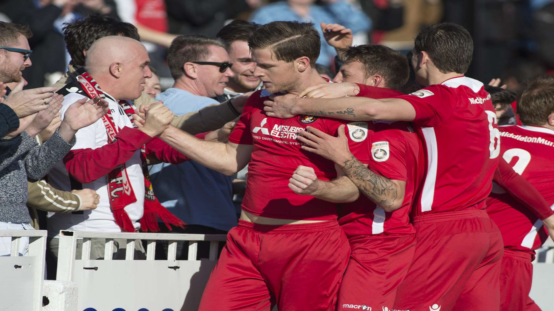 Adam Cunnington celebrates giving Ebbsfleet a fifth-minute lead Picture: Andy Payton