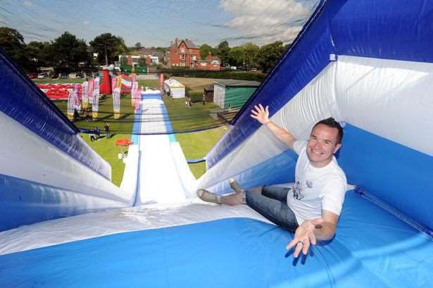 Alex Winters at the top of Thriller, a giant 200ft slide.