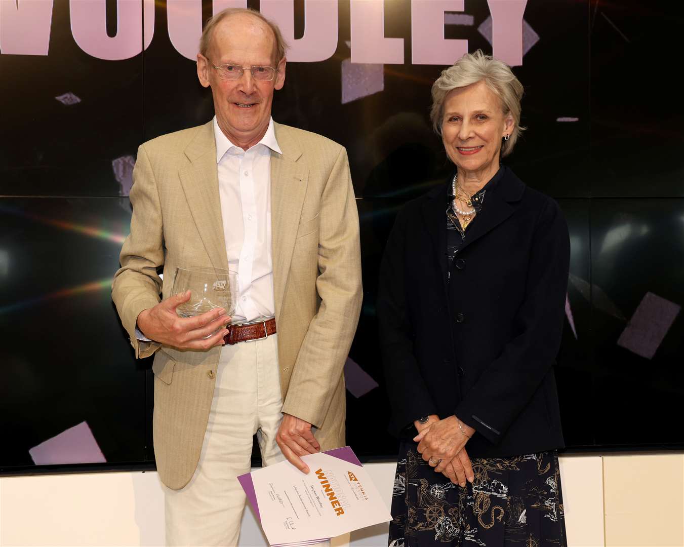 Lifetime Achievement Award winner Stephen Woodley with Her Royal Highness the Duchess of Gloucester during the LTA Tennis Awards at the National Tennis Centre. Picture: Paul Harding/Getty Images for LTA