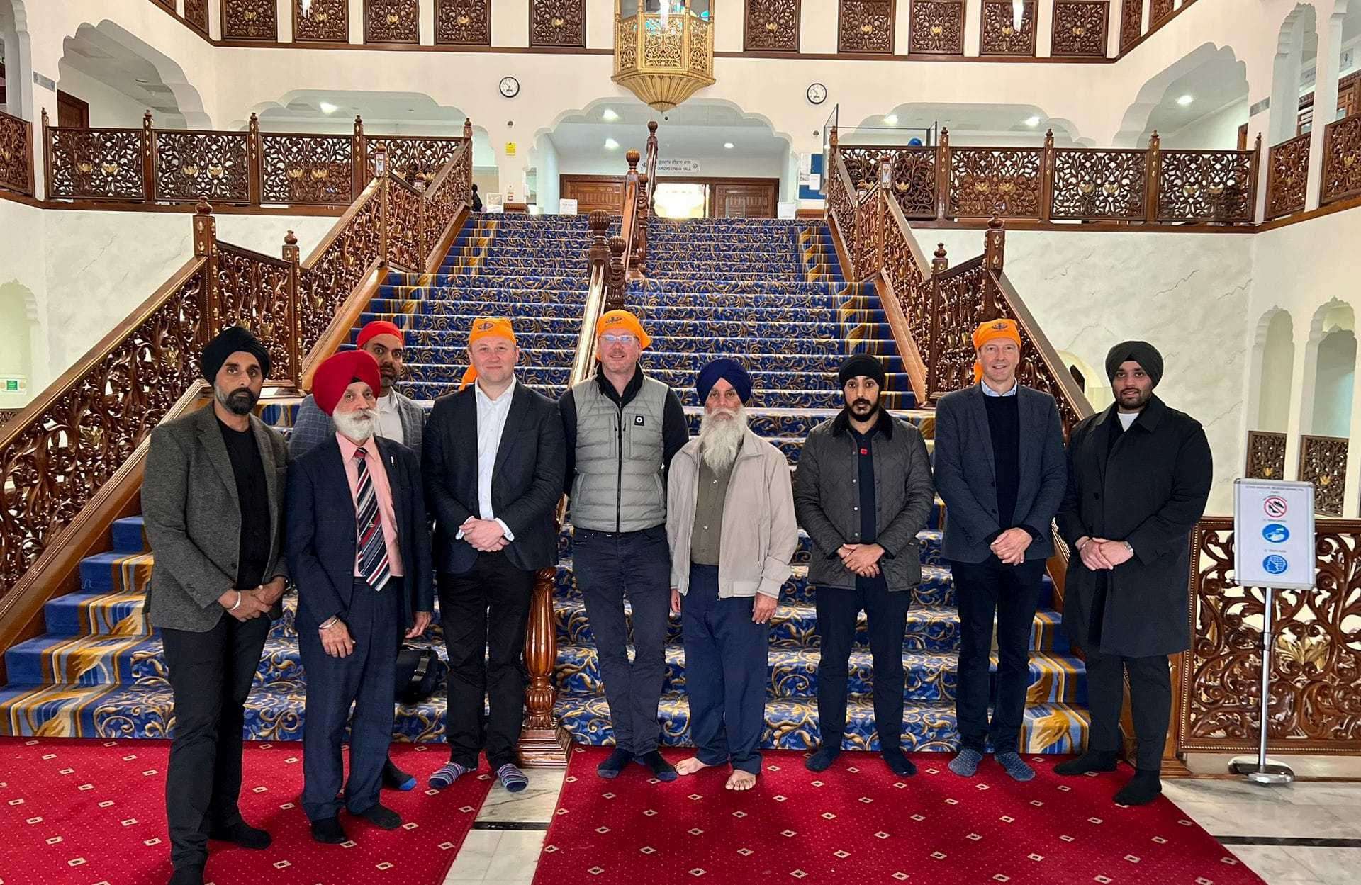 Former Tesco UK CEO Jason Tarry , Retail Director Martin Smith and Store Director Bartek Blaszak visited the gurdwara