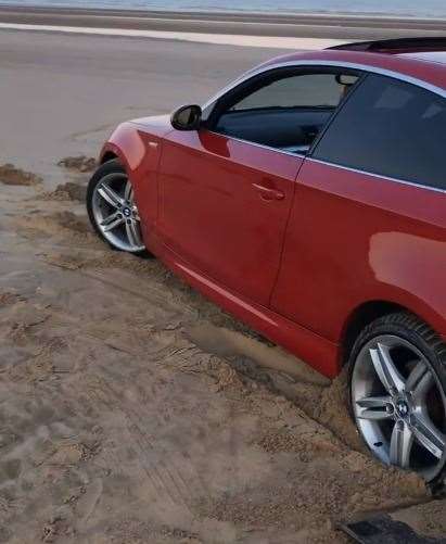 The car was stuck on Dymchurch beach