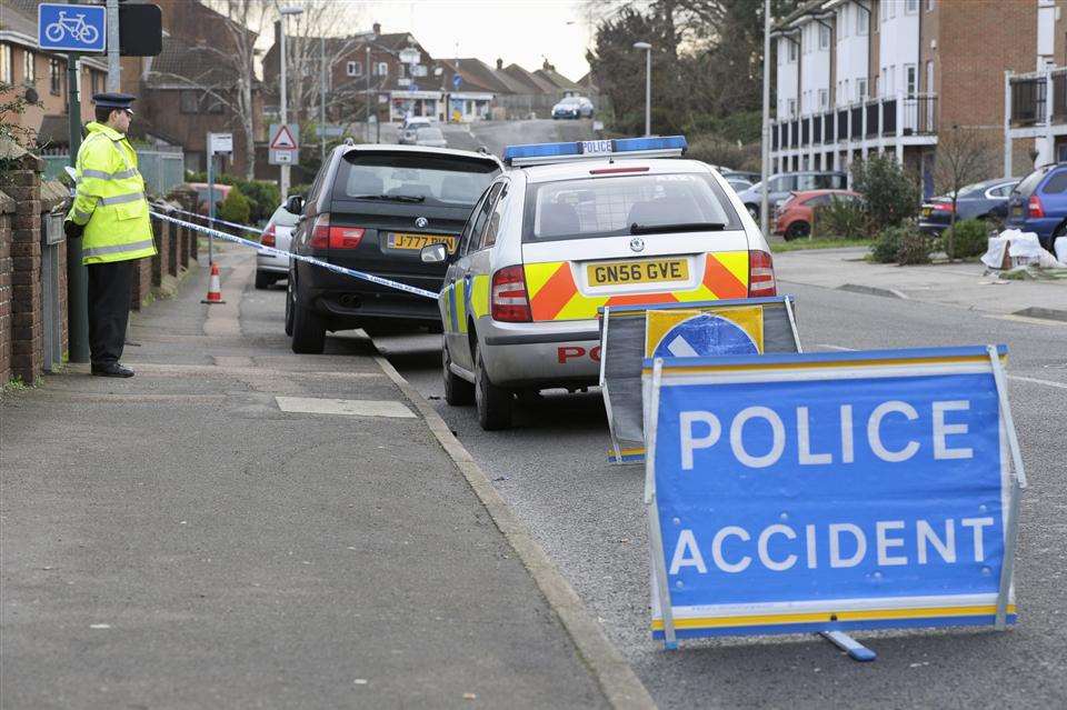 Police at the scene in Castlemaine Avenue, Gillingham, in January