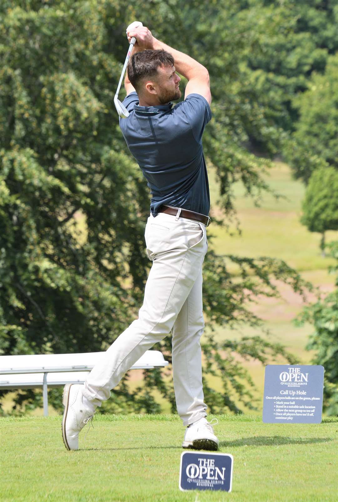 Ben Gillon of Manston Golf Centre drives. Picture: Simon Hildrew