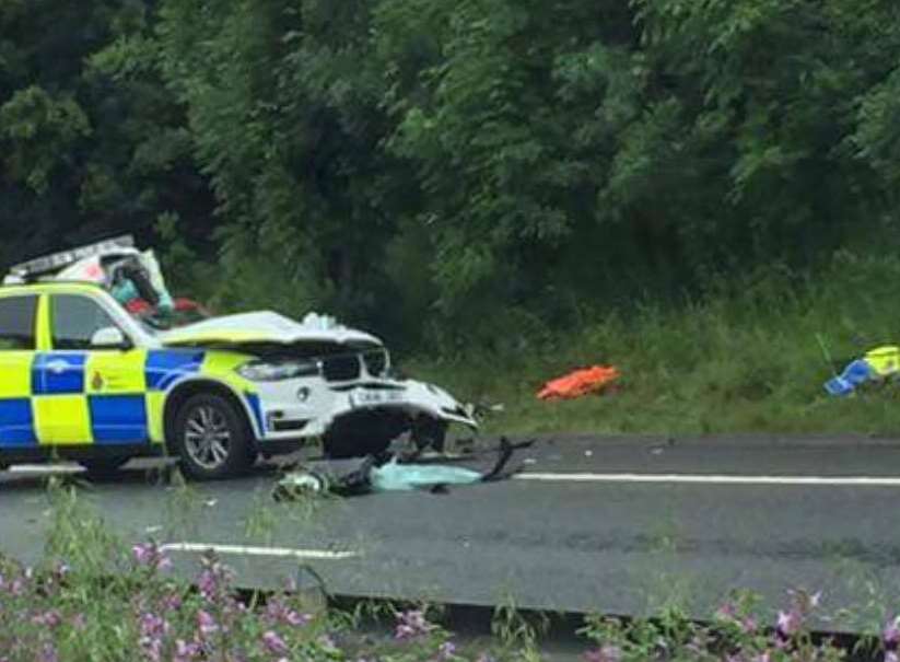 The police car involved in the incident. Picture: Matt Bray.