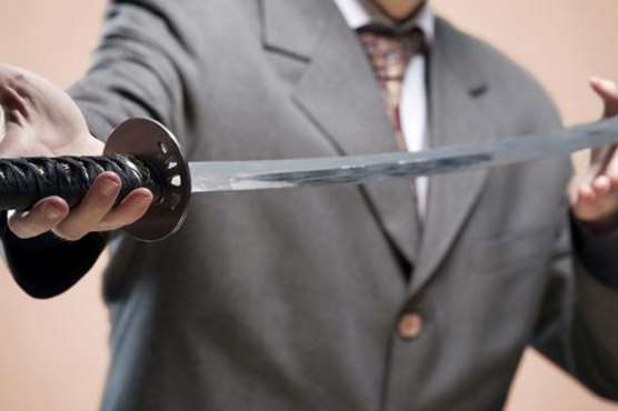 Dean Tolputt armed himself with a samurai sword. Stock image