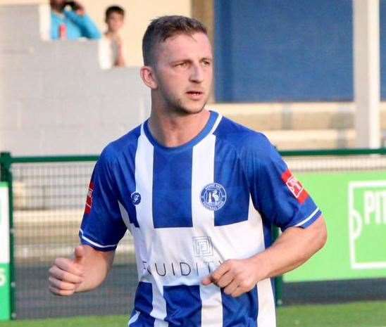 Kane Rowland - bagged a brace in Tuesday’s 5-1 Kent Senior Cup win over Erith Town. Picture: James Aylward