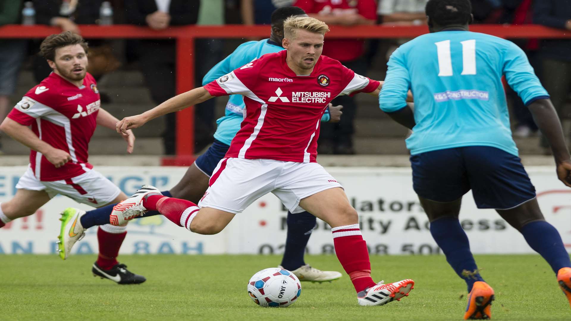 Ebbsfleet's Jordan Parkes on the ball against Whitehawk in August Picture: Andy Payton