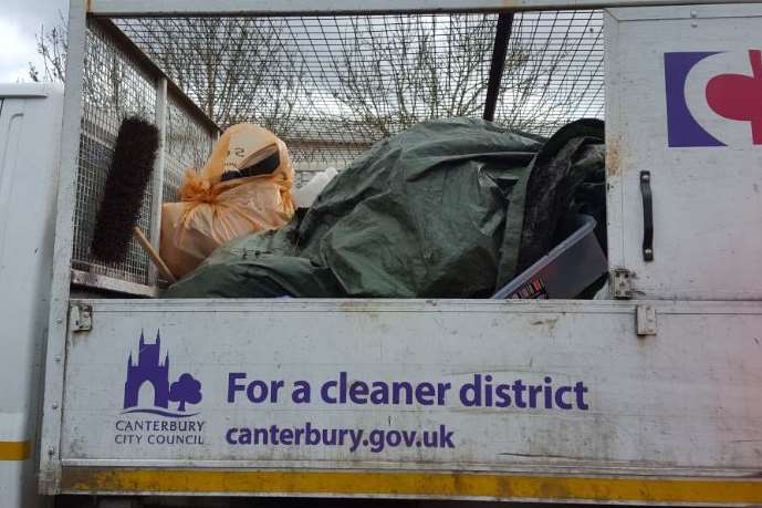 The tent was cleared by Serco workers