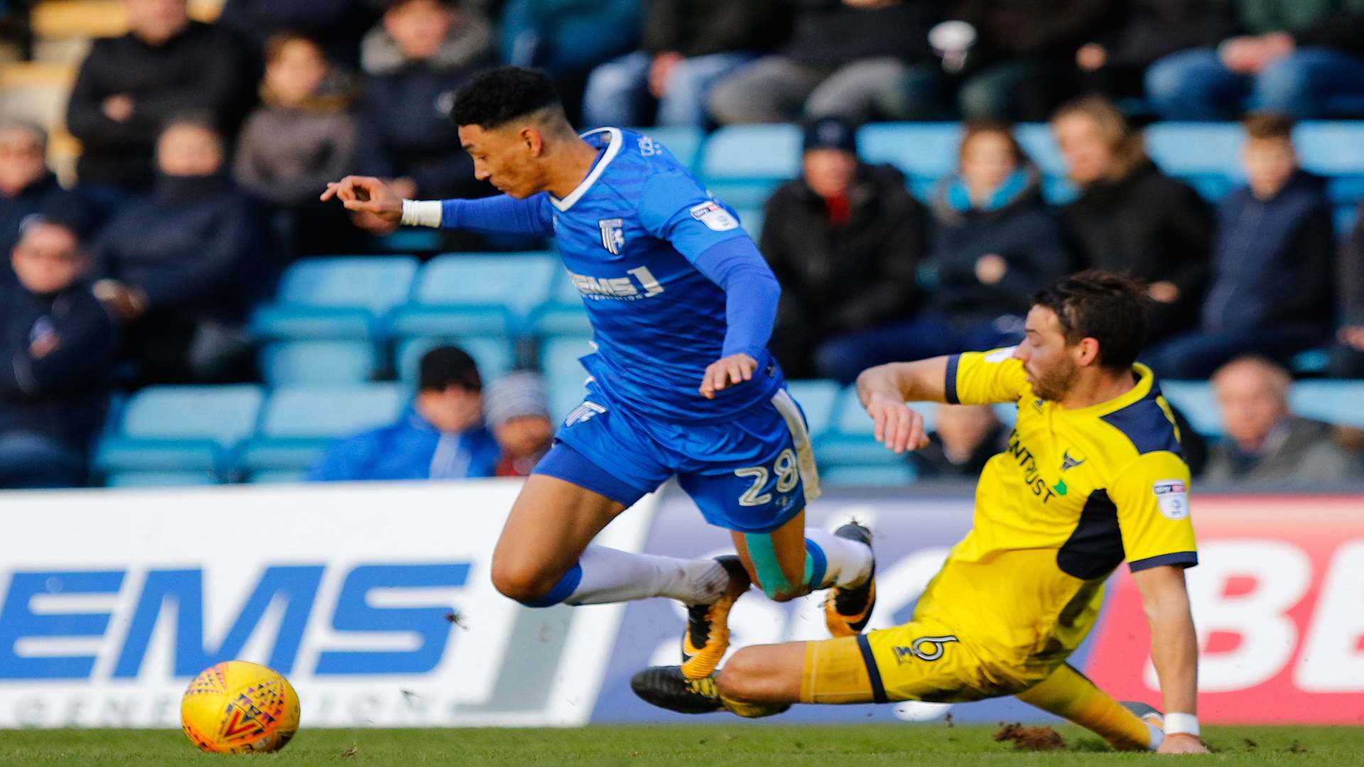 Sean Clare under pressure from United's Aaron Martin Picture: Andy Jones