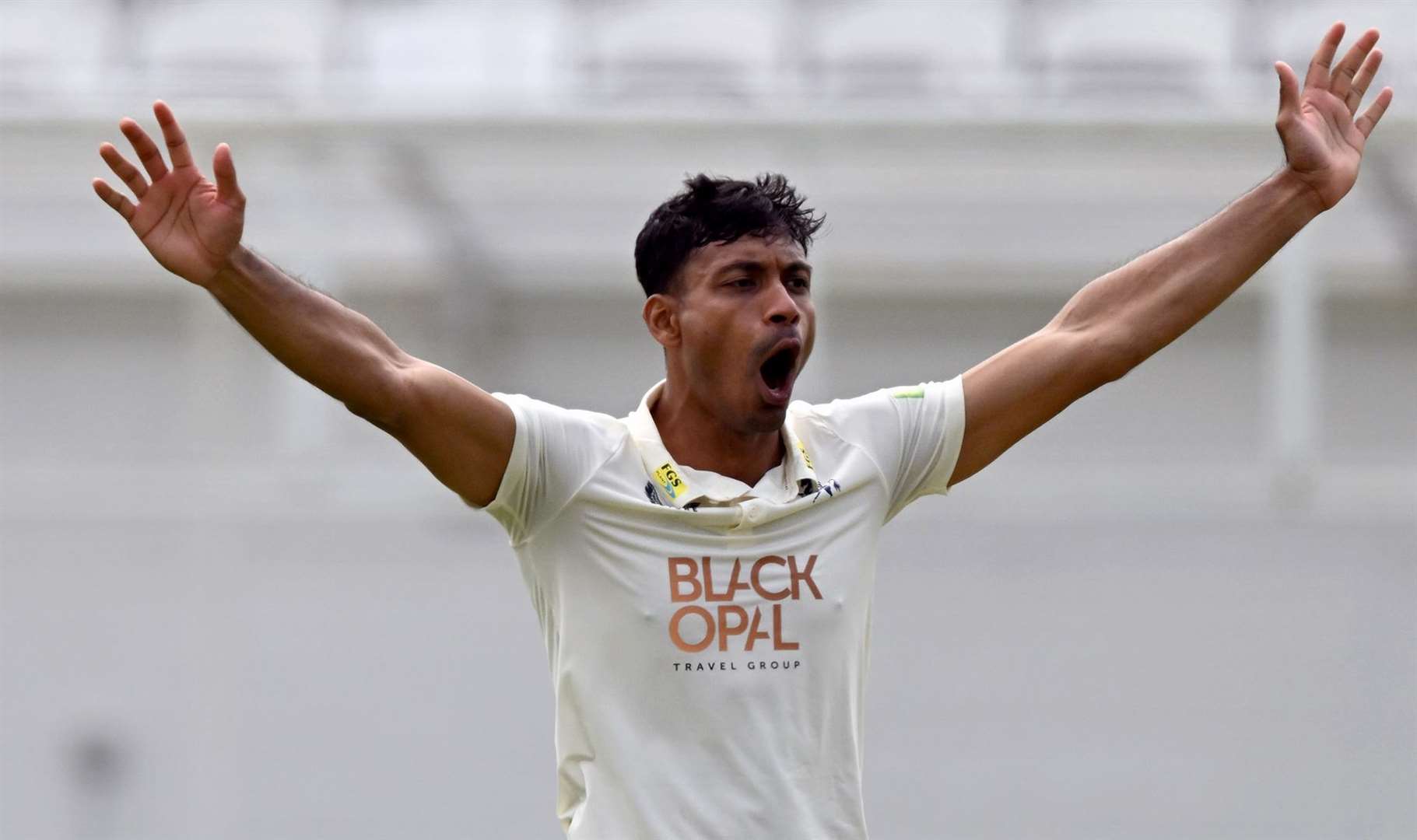 Arafat Bhuiyan – is one of Kent’s limited senior seam bowling options and took one of the two Somerset wickets to fall so far. Picture: Keith Gillard