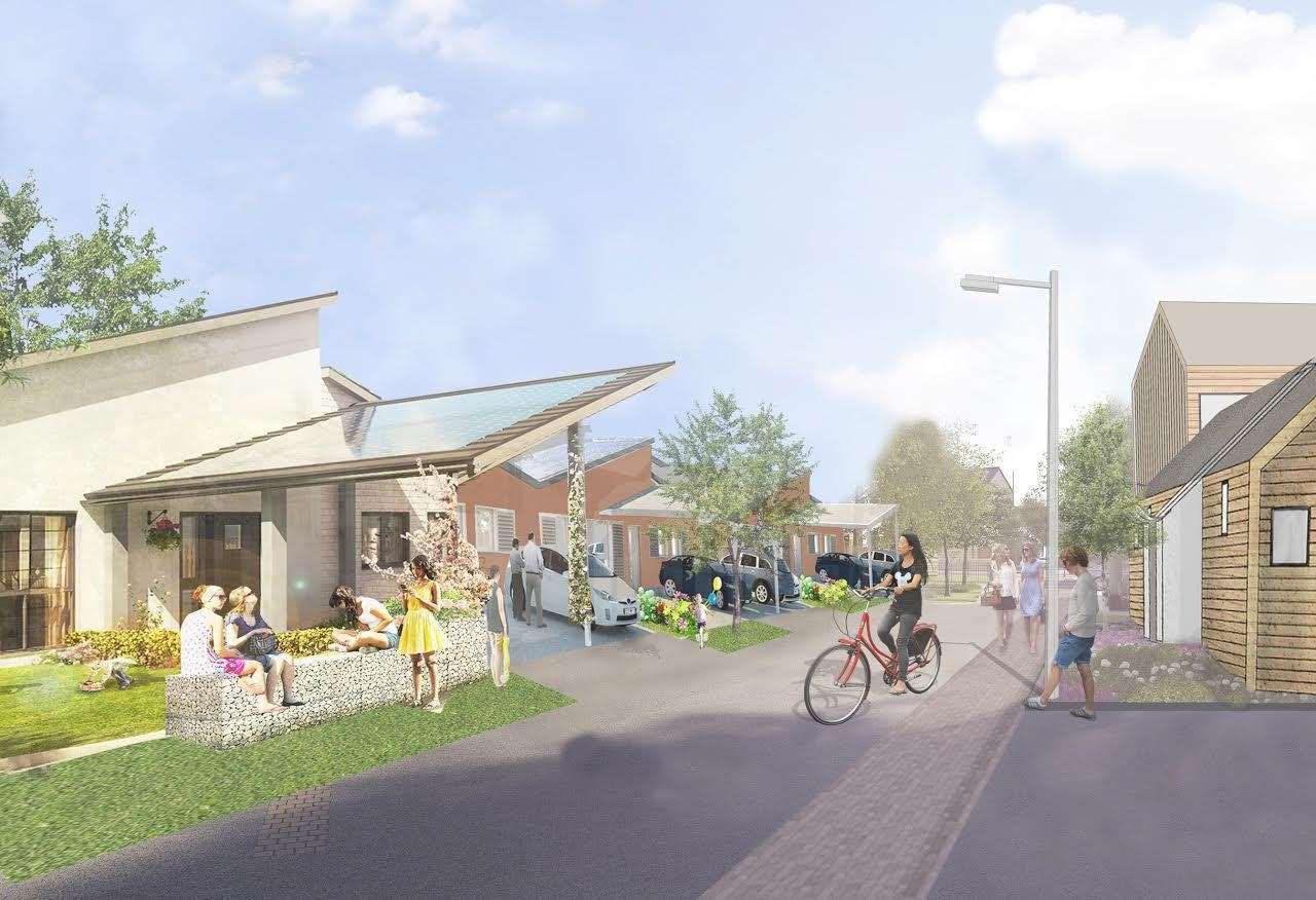 An artist's impression of how the finished Otterpool Park will look at ground level