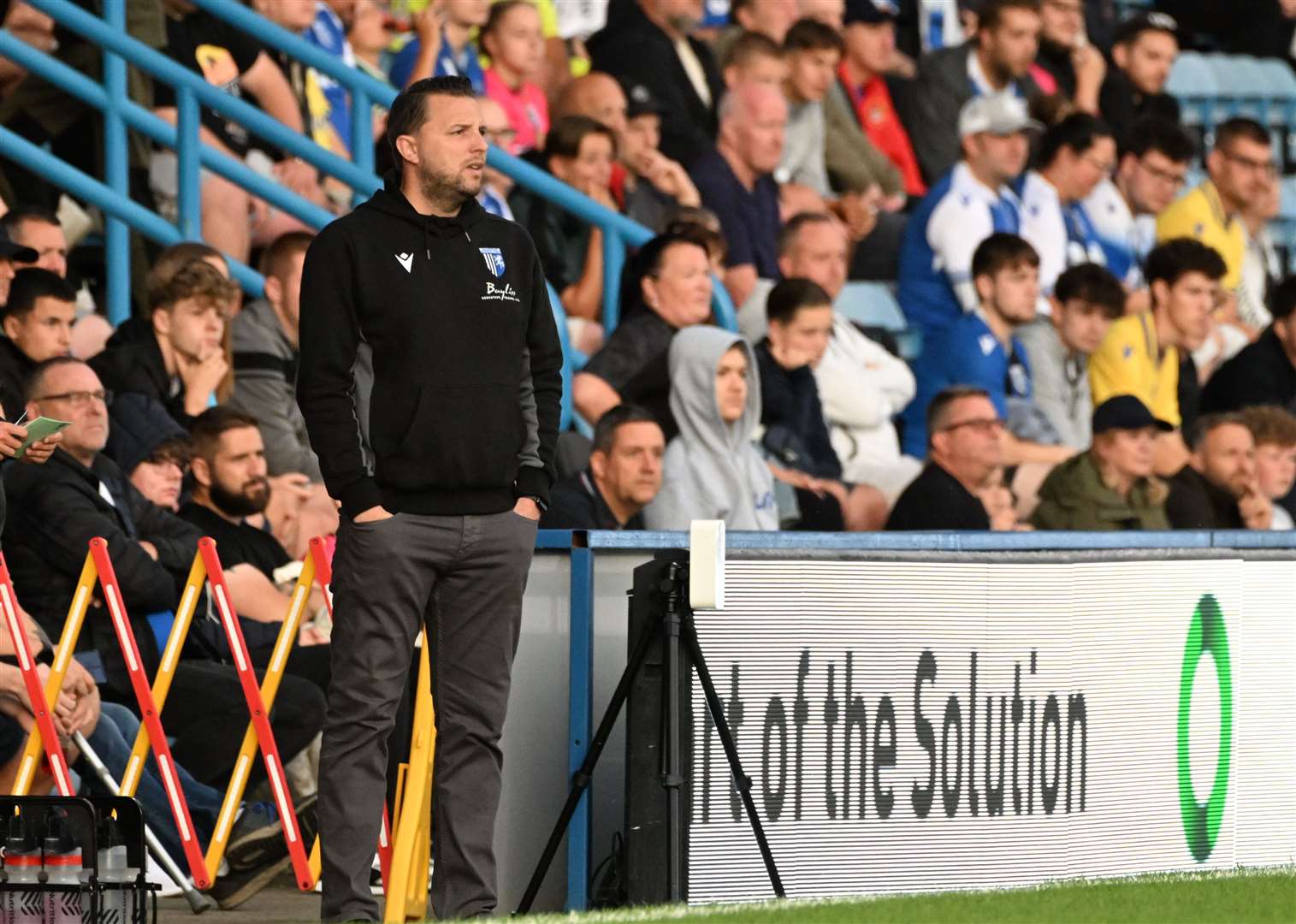 Manager Mark Bonner watching on at Priestfield in their EFL Trophy tie Picture: Barry Goodwin