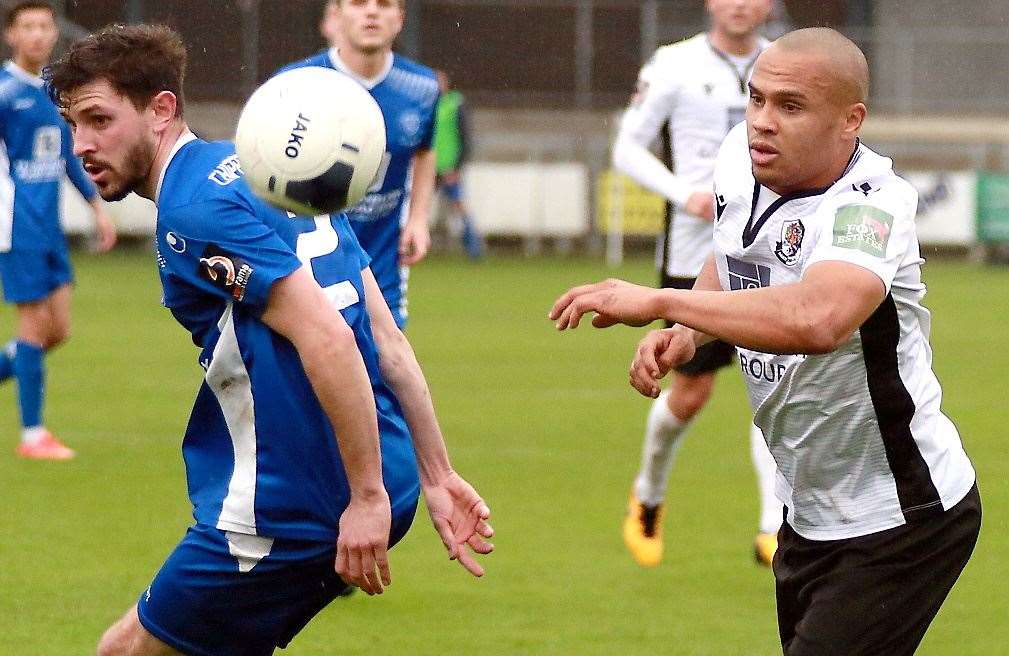 Dartford striker Elliott Romain - on target at Hampton on Tuesday night. Picture: Phil Lee FM20962806