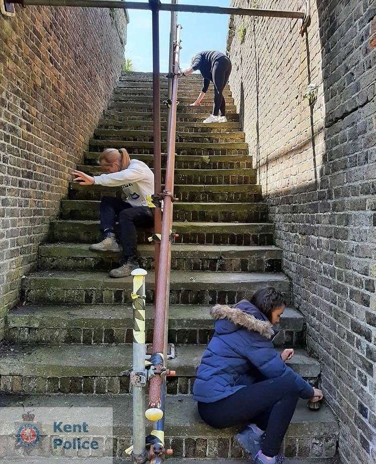 Cadets work on a staircase in the Drop Redoubt. Picture: Kent Police