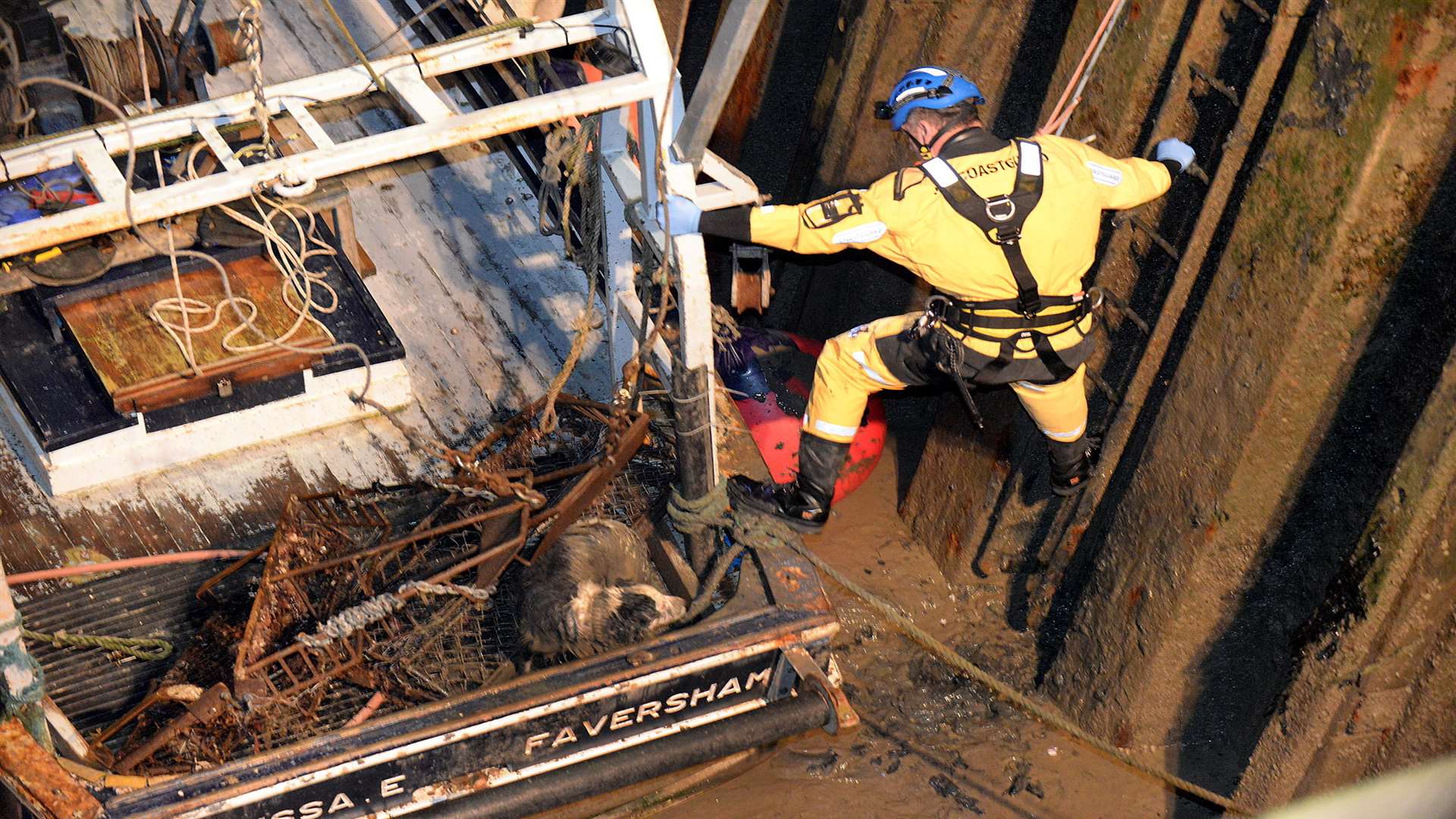 Sheppey Coastguard Tim Judge climbs down to rescue Skippy on Sunday evening