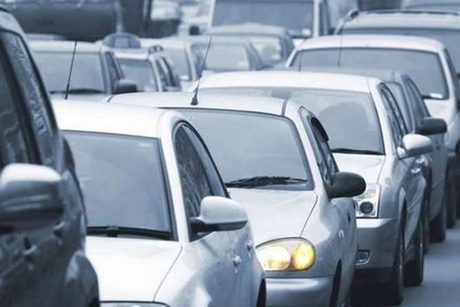 Queueing traffic. stock photo