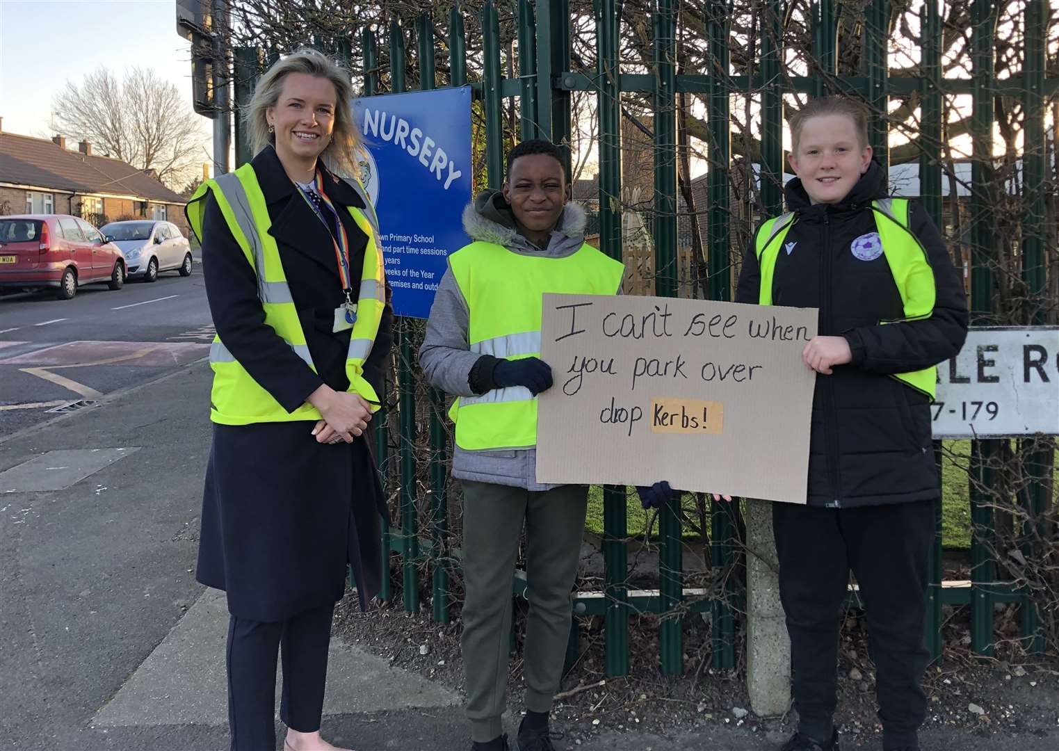 Head teacher Alice Harrington joined pupils at the spots where most of the offending has been taking place