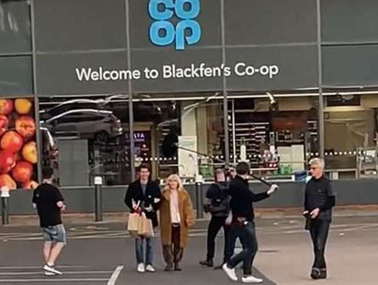 Andrew Garfield and Florence Pugh filming their new movie, We Live in Time, outside Co-op in Blackfen. Picture: liv.burrell on TikTok