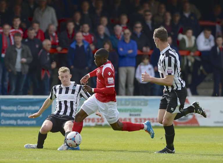 Anthony Cook runs at the Dorchester defence Picture: Andy Payton