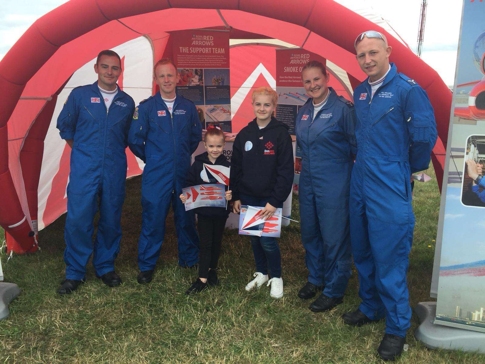 Brooke, right, and Eryn at the RAF Red Arrows stand. Picture: RAF Benevolent Fund