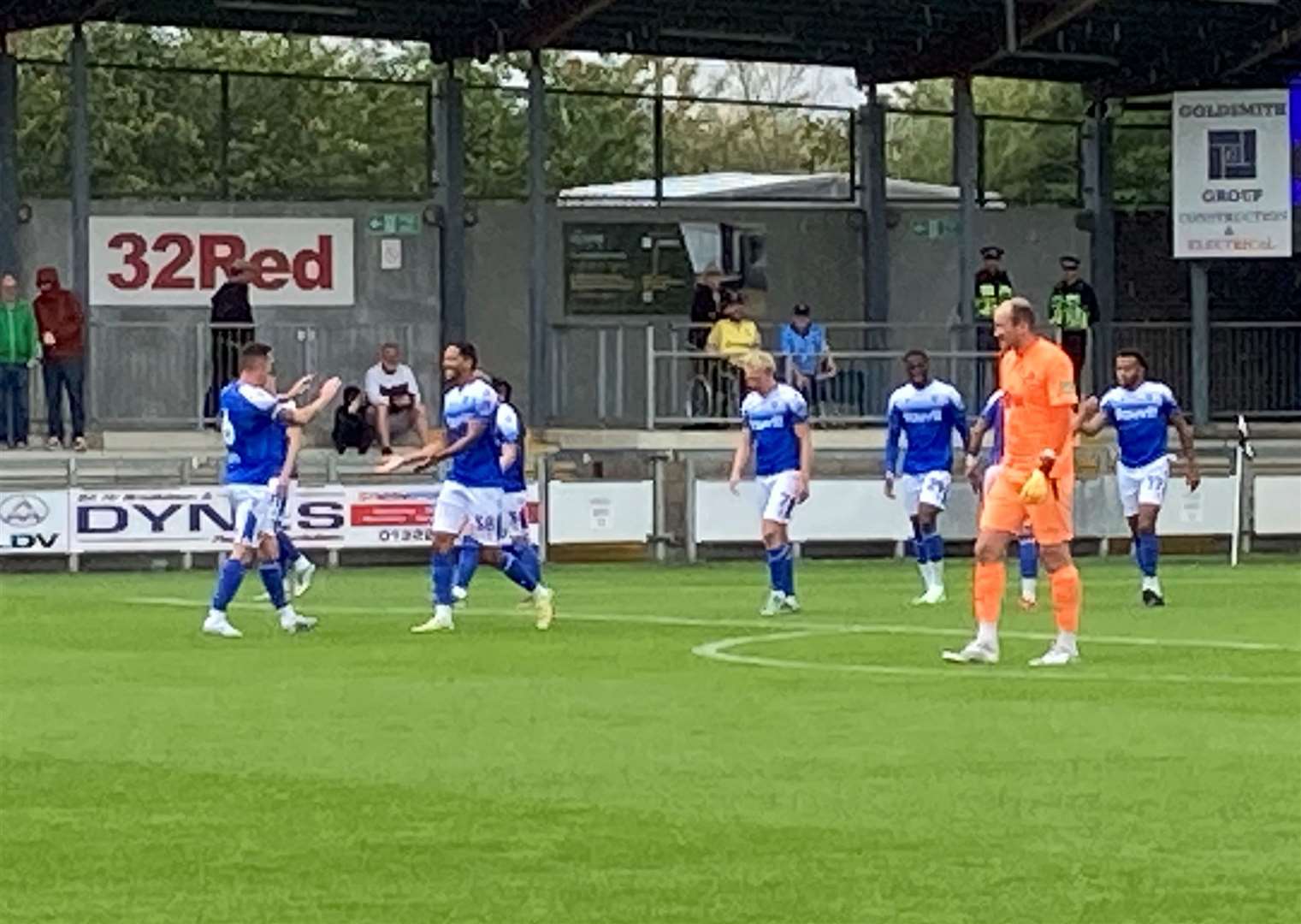 Gillingham celebrate Tim Dieng scoring the second at Princes Park