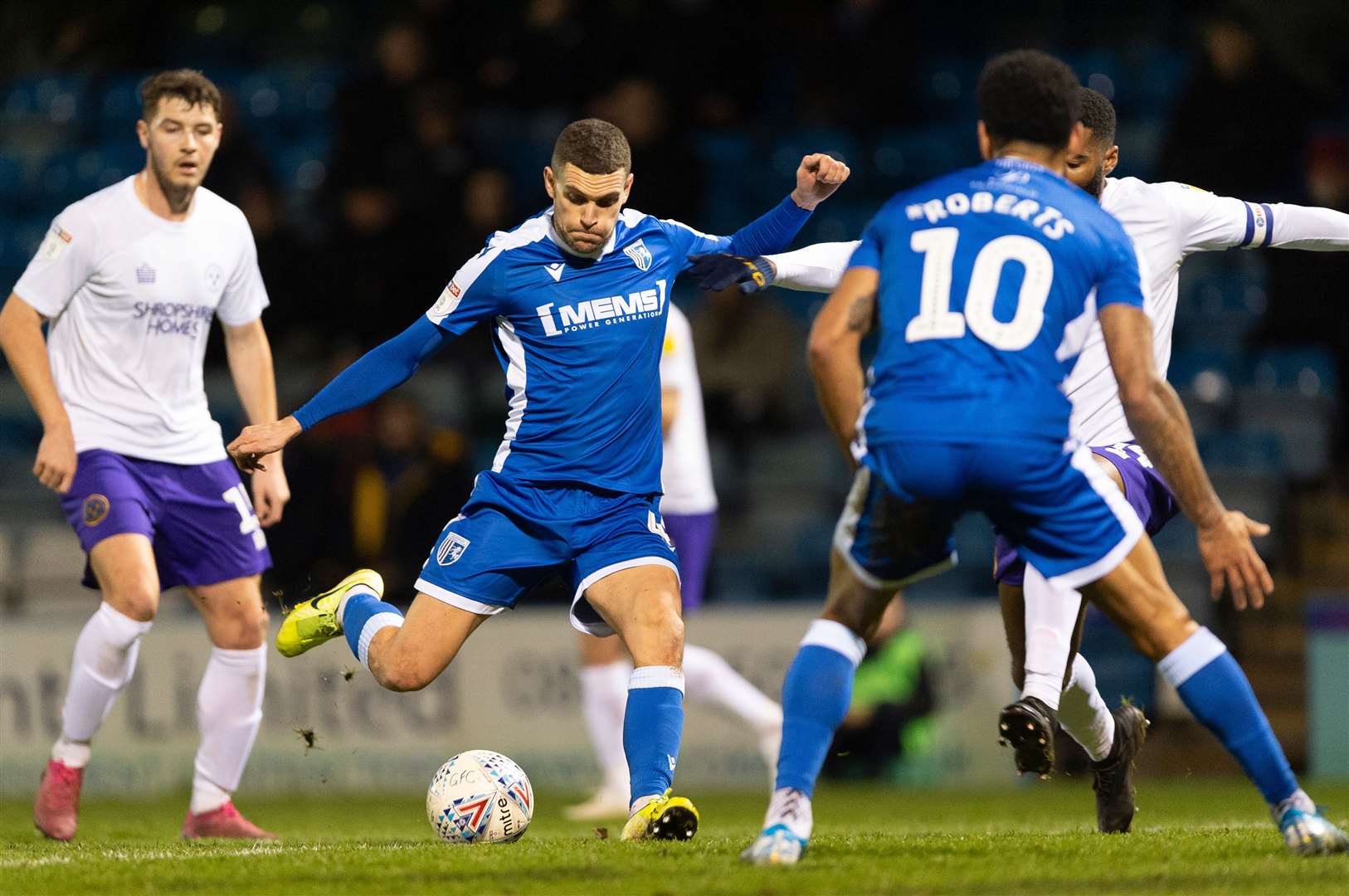 Stuart O'Keefe opens the scoring against Shrewsbury last Wednesday Picture: Ady Kerry