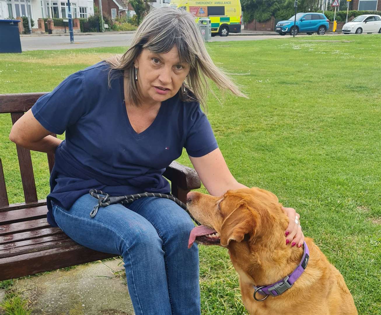 Lisa Smart with her labrador Bella on Tankerton slops