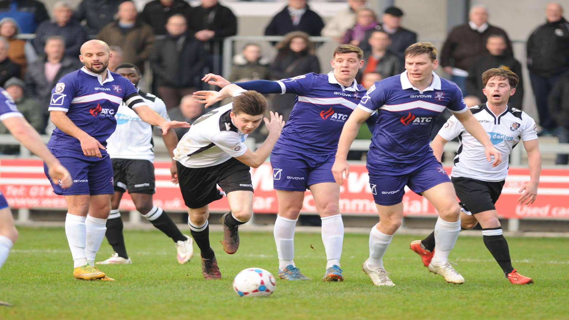 George Sykes looks to make ground in the Margate penalty area Picture: Steve Crispe