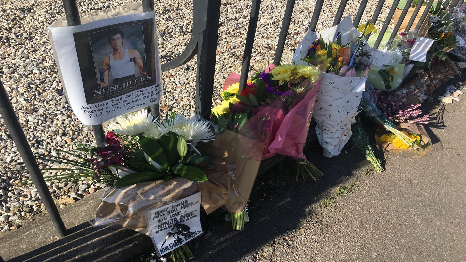 Flowers left at the scene of the crash