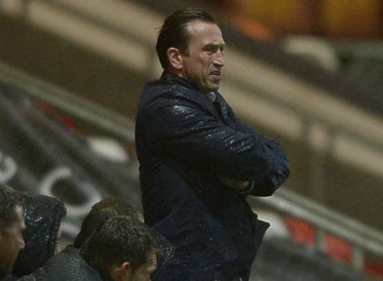 Gills manager Justin Edinburgh watches on at Fleetwood Picture: Barry Goodwin