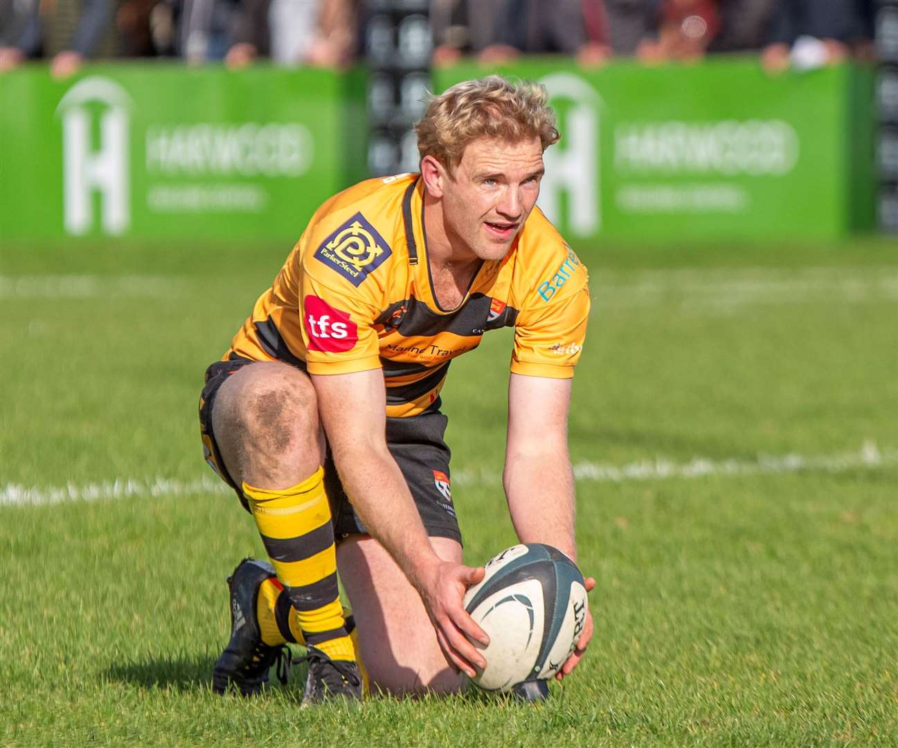 Frank Reynolds prepares to kick from the tee for Canterbury against Westcombe Park. Picture: Phillipa Hilton