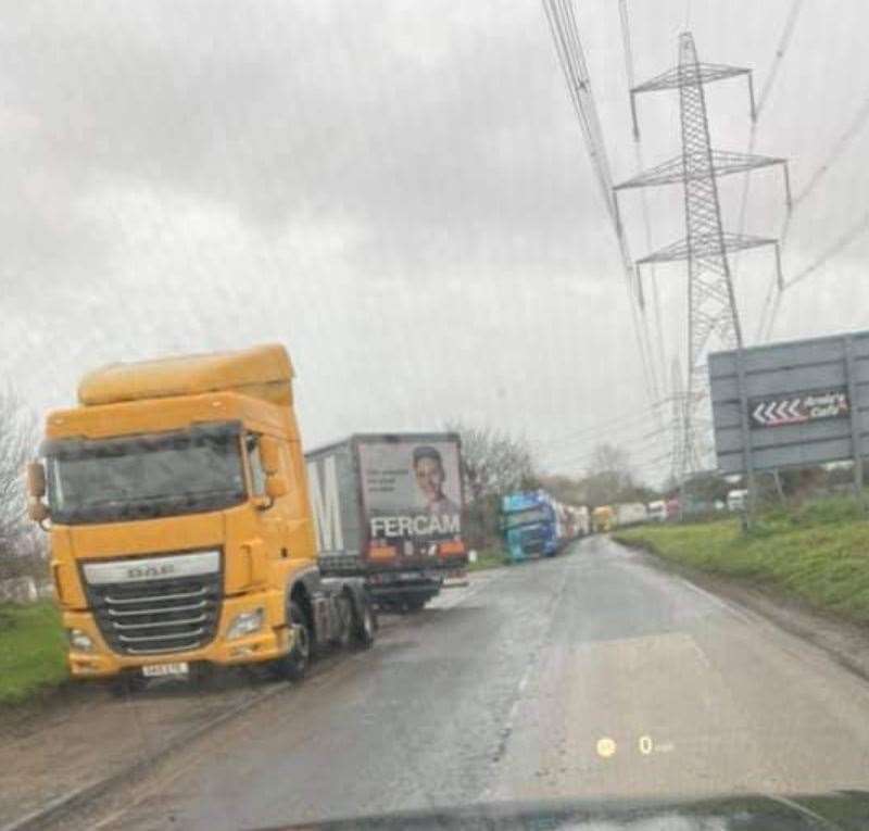 Lorries lined up on Hoo