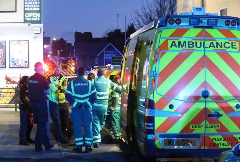 An ambulance at the scene in Knightrider Street, Maidstone. Pic: UKNIP