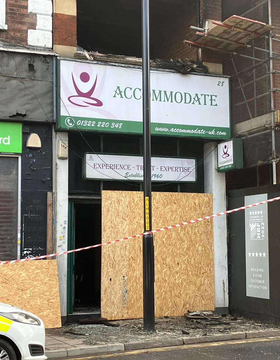 The aftermath of the blaze which tore through the front of Accommodate's premises in 28 Lowfield Street, Dartford. Photo: Accommodate